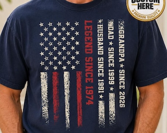 Camiseta personalizada para papá, bandera vintage de EE. UU., camiseta para abuelo 2026, regalo personalizado para el Día del Padre, camiseta legendaria, regalo para el abuelo.
