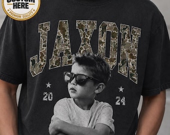 Personalized Kids Name Camoflauge Shirt, Custom Photo Graphic Tee, Retro Distressed Camo Style, 90s Bootleg Camo Shirt, Gift for Dad