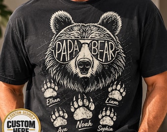 Camiseta personalizada de Papá Oso con nombres de niños, regalo personalizado para el Día del Padre, camiseta genial de Papá Oso, camiseta con huella de oso desgastada, regalo para papá y abuelo.