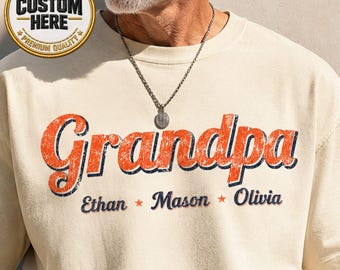 Camiseta personalizada con el nombre del abuelo, camiseta personalizada para abuelo con los nombres de los nietos, camiseta vintage para abuelo, regalo para abuelo