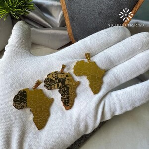 Africa Map Outline Charms • Stainless Steel Gold Plated Charm • Africa Map Flag Charm • Gift Necklace Charm • Country Map Charms