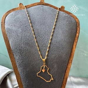 Nordirak Karte Umriss Charme • Edelstahl vergoldet Charme • Nordirak Karte mit Herz Charme • Geschenk Halskette Charme • Landkarte Charms