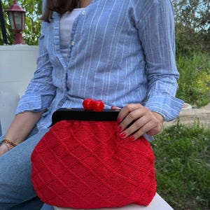 SugarCube Red Handmade Crochet Clutch | Luxury Red Evening Bag | Gift for Her