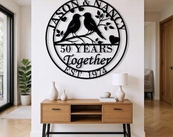 Letrero metálico personalizado de aniversario, Letrero metálico de tortolitos, Regalo personalizado de 40 años de boda, Regalo personalizado para parejas, Letrero decorativo para padres