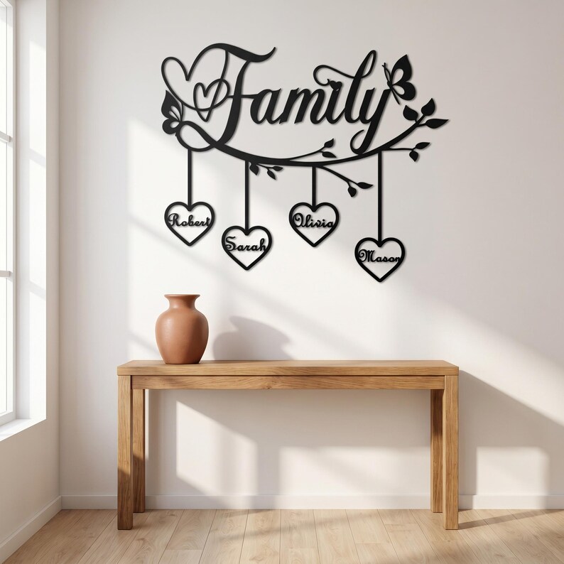 Personalized Family Tree Metal Wall Art | Custom Family Names Heart ...