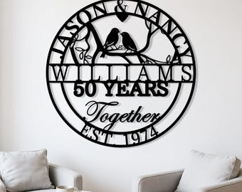 Letrero metálico de aniversario personalizado para pared, 10/20/25/50 años juntos, regalo de aniversario de boda personalizado, letrero con nombre y fecha, regalo para padres