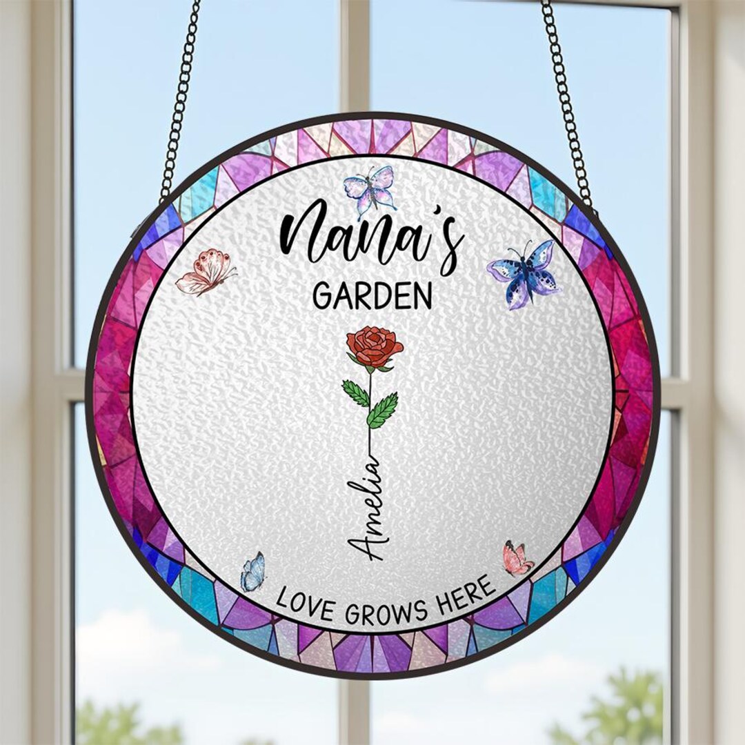Custom Grandma's Garden Stained Glass, Personalized Love Grows Here ...