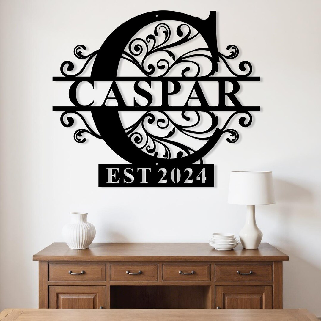 Custom Metal Family Name Sign: Split Letter Monogram Wall Art, Initial ...