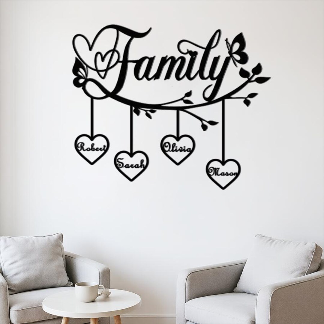 Personalized Family Tree Metal Wall Art | Custom Family Names Heart ...