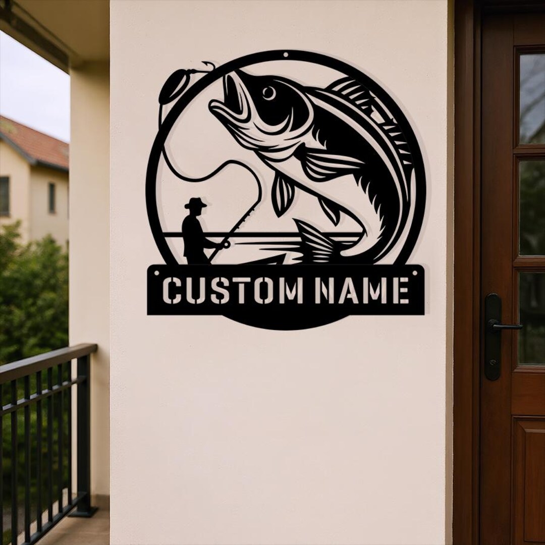 Personalized Fish Name Metal Monogram Sign, Fish Outdoor Metal Wall Art ...