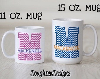 Chevron Mug, Initial Mug, Personalized Monogram Mug, Personalized mug, Monogram initial mug, Spilt Chevron Initial Mug, Custom mug