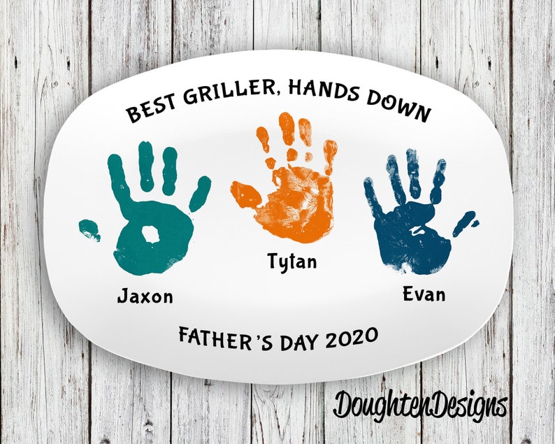 Father's Day Platter kids handprints Best Griller hands Etsy