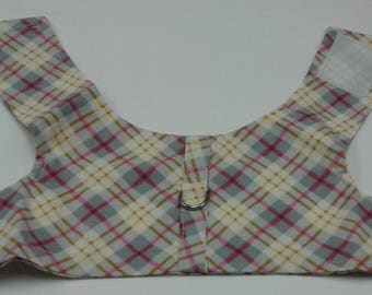 Fabric CAT Harness with D Ring Walking Vest Harness Size SMALL Ready-Made Pink Grey Yellow Plaid Handmade USA