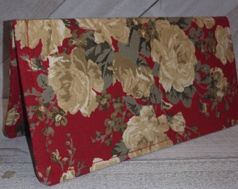 WALLET Red Ivory Roses Floral Fabric Print Coupon Cash Holder Clutch Purse Billfold Ready Made
