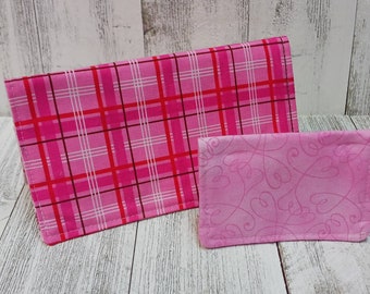 Pink Plaid Fabric Check Book Cover Registry Wallet Document Coupon Organizer Purse CC Case