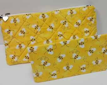 Fabric Bees Check Book Cover Debit Card Registry Zipper Wallet Coupon Organizer Purse