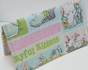 PLAYFUL Kittens Fabric CHECKBOOK Cover Wallet Coupon Holder Clutch Purse Billfold USA Ready Made Hand Made