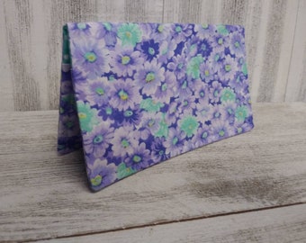 CHECK BOOK Cover Ladies Wallet Daisies Lavendar Teal Green Document Registry Coupon Organizer Purse Purple Fabric