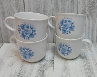 CORELLE Cordinates Coffee Tea Cups Mugs Blue Floral Pattern Stoneware Ware Dishes Set of 4