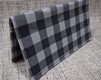 Black Gingham Fabric Checkbook Cover Debit Card Registry Wallet Clutch Purse Billfold Coupon Keeper