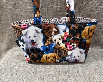 Open Puppy Bag Tote Purse Fabric Lined pockets Shoulder Straps USA Handmade