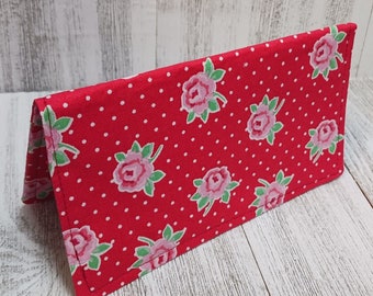 Fabric Check Book Cover Red Floral Beauty Registry Wallet  Document Coupon Organizer Purse