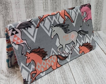 Fabric CheckBook Cover Registry Wallet Document Coupon Organizer Purse Horses Print