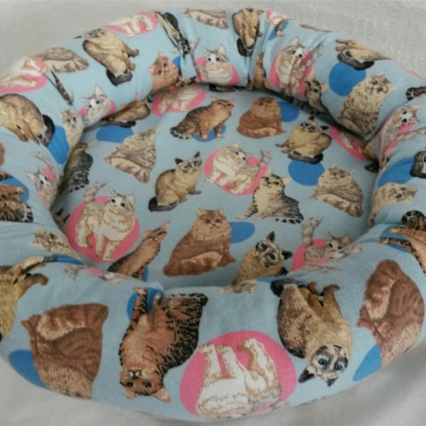 Custom DONUT BEDS Adult or Kitten Size Soft Polyester Fiber Fil Sides Foam Bottom Washable Made to Order