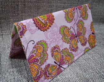 Pink Butterflies Fabric Checkbook Cover Wallet Coupon Document Holder Ladies Clutch Bag Purse