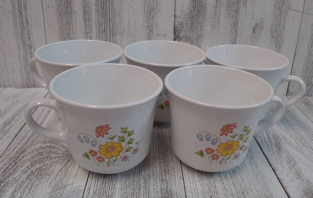 CORELLE Coffee Tea Cups Mugs SPRING MEADOWS Pattern Small Corning Ware