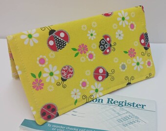 Gold Lady Bug Checkbook Cover Debit Registry Wallet Holder Clutch Purse Billfold Coupon Keeper