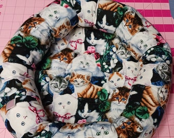 KITTEN Size Donut Bed Foam Botton Poly Fil Sides Cotton Cats Print Fabric Ready-Made Handmade USA