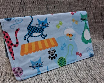 Fabric Check Book Cover CUTE CATS Registry Wallet  Document Coupon Organizer Purse