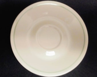 7 CORELLE  Saucers Coffee Tea Cups Cream with Green Trim 6.5 inch Wide Set