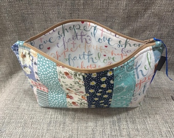QUILTED Scrappy Fabric Zipper Pouch Personal Make up anything bag  Ready-Made