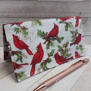 Red Birds Cardinals Check Book Portada Registro Documento Organizador Cupón Monedero Tela