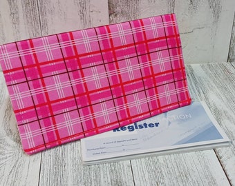 Fabric Check Book Cover PINK Plaid Registry Wallet  Document Coupon Organizer Purse