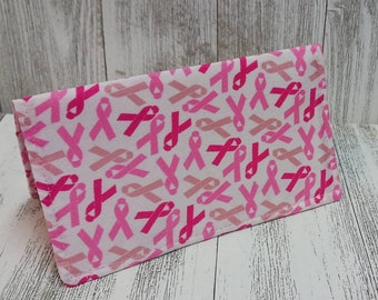 Pink Breast Cancer Awareness Fabric CHECKBOOK Cover Debit Registry Wallet Money Holder Clutch Purse Billfold Coupon Keeper