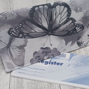 Capa de talão de cheques de tecido BUTTERFLY Registro de cartão de débito Carteira Bolsa de mão Carteira Porta-notas Cupom