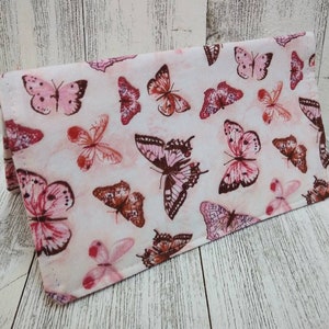Pink BUTTERFLIES Check BOOK Cover  Transaction Registry Cotton Fabric Document Coupon Transaction Organizer Purse Accessory