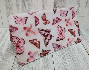 Pink BUTTERFLIES Check BOOK Cover  Transaction Registry Cotton Fabric Document Coupon Transaction Organizer Purse Accessory