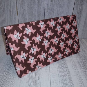 DOGS Print CheckBOOK Cover Registry Document Coupon Organizer Purse Pink Brown Fabric