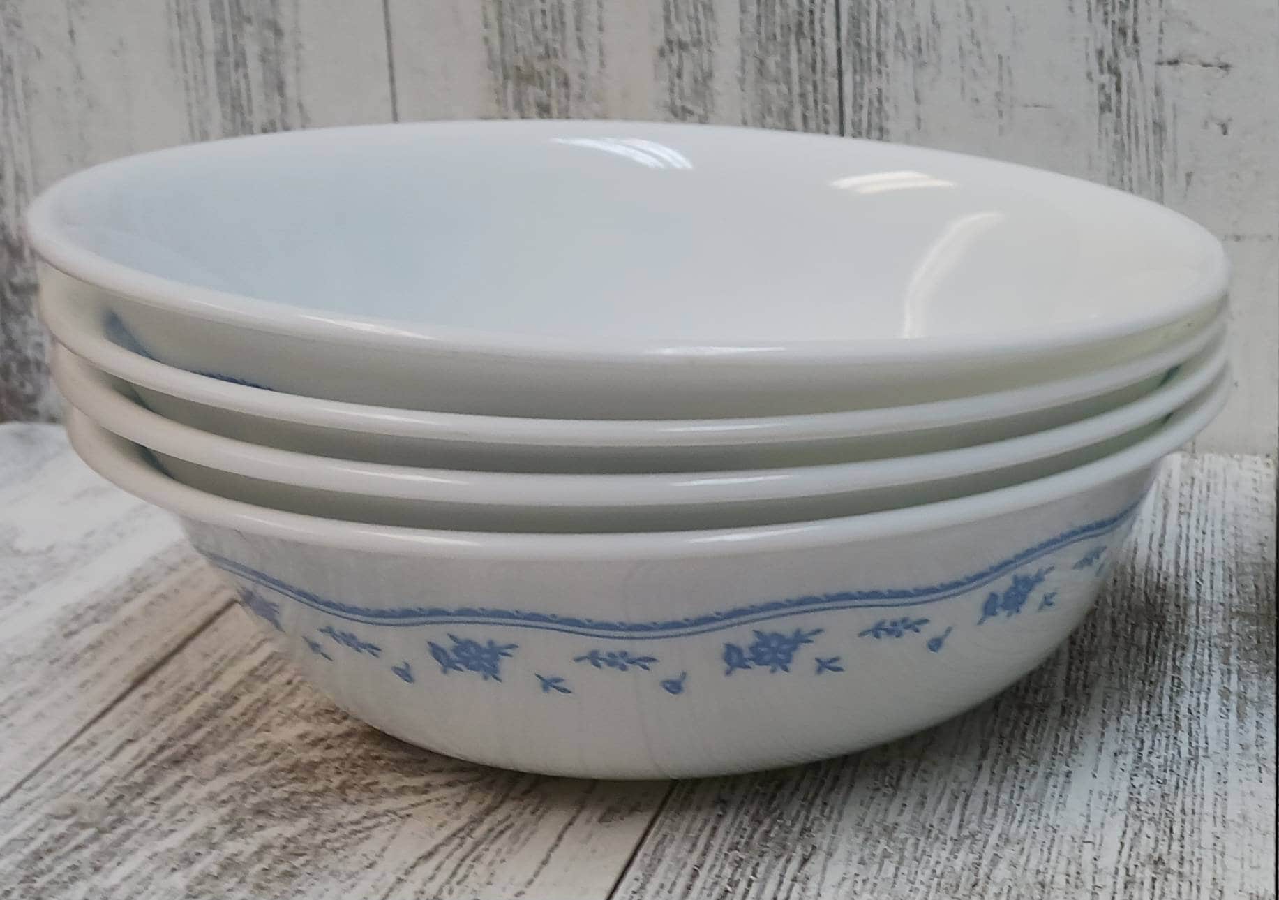 4 CORELLE Soup Bowls by CORNING Ware White With Blue Flower Etsy