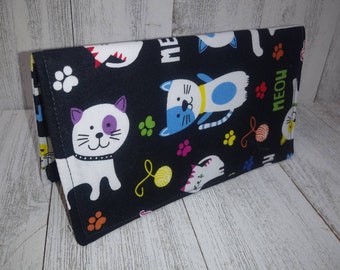 Fabric Check Book Cover Cute CATS Registry Wallet  Document Coupon Organizer Purse