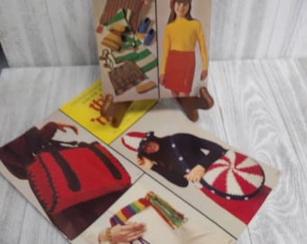 Vintage Knitting Patterns Set Learn How to Knit Scarf Bag Slipoers