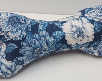 Blue DOG BONE Neck Pillow for People 3 Sided Comfy Cotton Floral Fabric Back Travel Gift