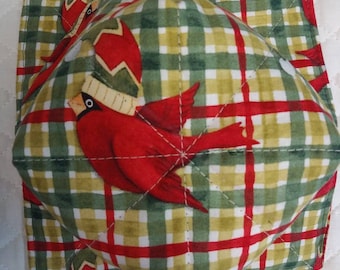 Red Birds Fabric Microwave Bowl Koosies Reversible Quilted Fabric Hot Food use Washable Set of 2