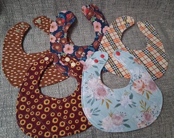 Cat Show Bibs Quilted Snap Closures CUSTOM Order  Everyday Cotton Fabric Set of 2
