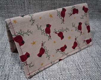 RED Cardinals Check Book Cover Transactions Registry Cotton Fabric Document Coupon Purse Accessory
