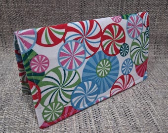 PEPPERMINT Candy Checkbook Credit Card Gift  Holder Wallet Clutch Purse Billfold Coupon Keeper Ready-Made